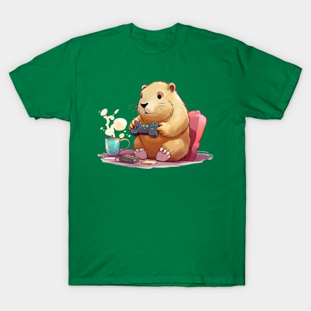 Kawaii Capybara play game in a room T-Shirt by MilkyBerry